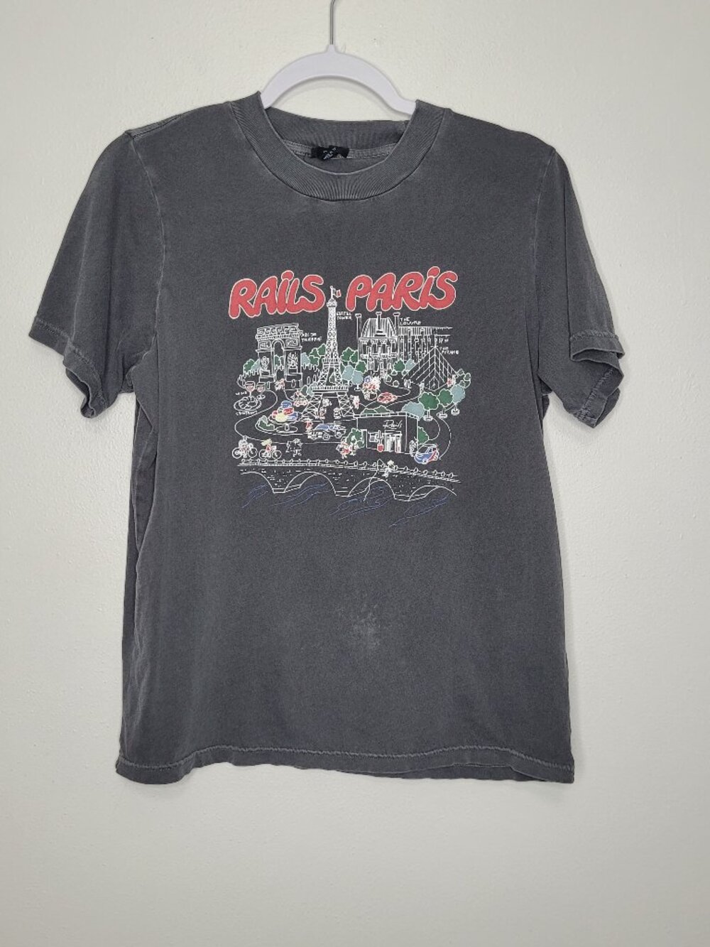 Rails Boyfriend T-Shirt Paris Graphic Tee short sleeve gray size medium